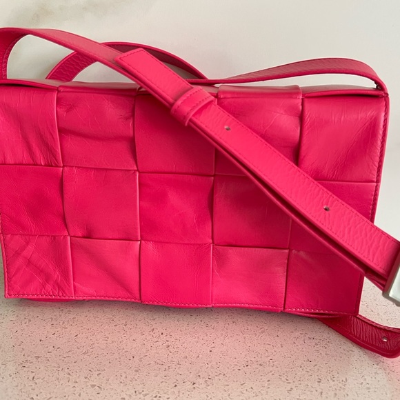 Bottega Veneta Cassette Intrecciato Leather Crossbody Bag Barbie Pink Hot Pink - Picture 7 of 12